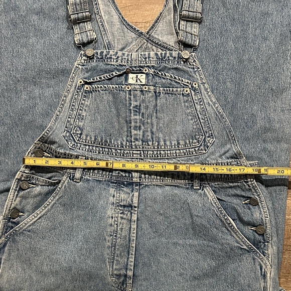 Calvin Klein Blue distressed Denim bib Overalls carpenter jeans size large - Picture 6 of 11